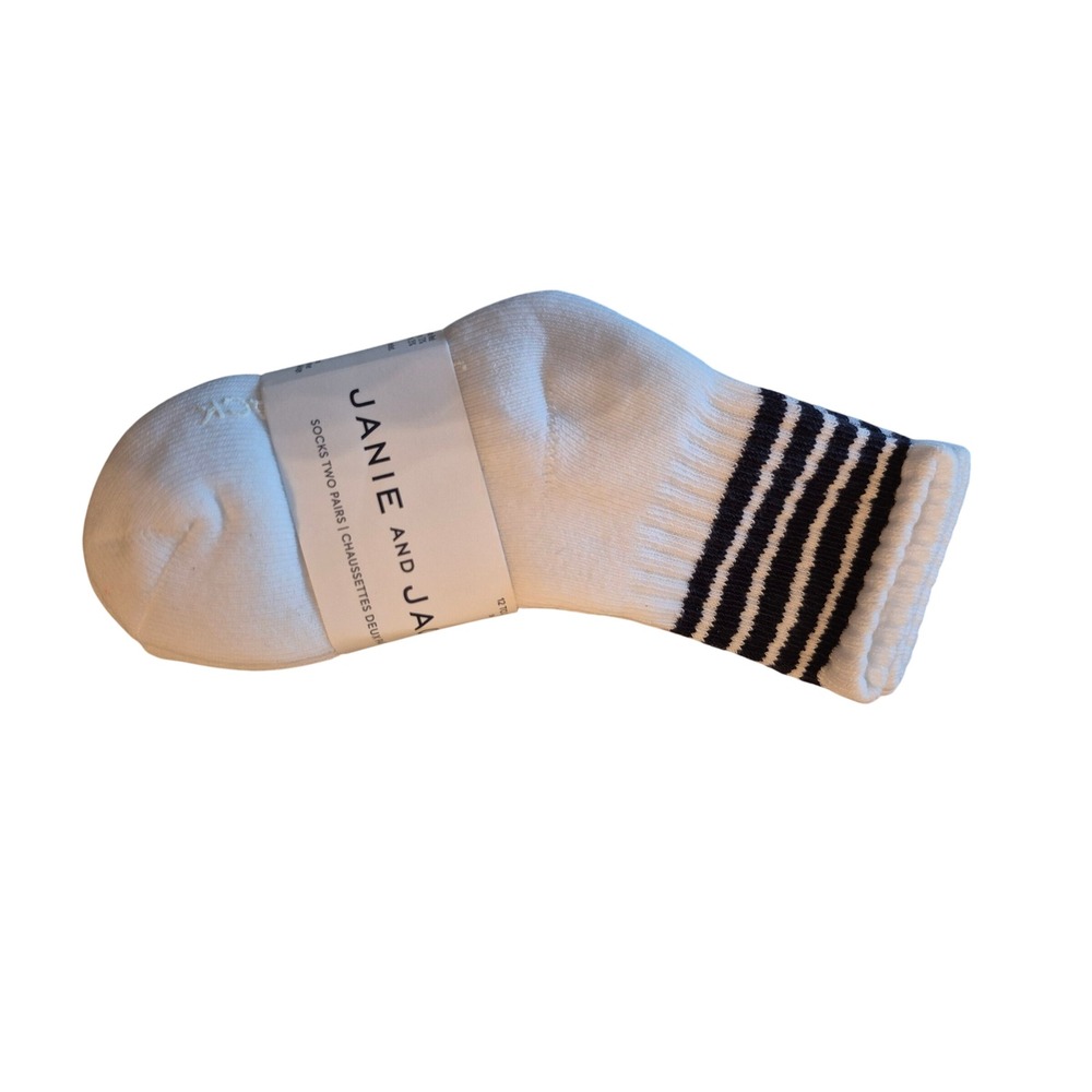 Janie and Jack‎ Baby Socks 2 Pairs White w/ Blue & Red Stripes 12-24 Months